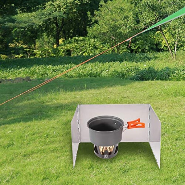 REDCAMP 접이식 스테인레스 스틸 스토브 윈드 스크린, 하이킹, 야외, 배낭 여행용 캠핑 스토브 앞 유리 부탄 버너 앞 유리