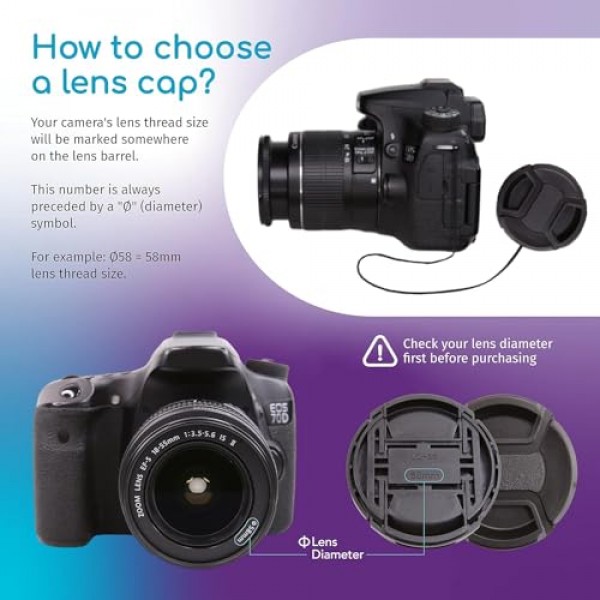 Canon, Nikon, Sony, Pentax 모든 DSLR 렌즈와 호환되는 55MM 스냅온 전면 렌즈 캡/커버