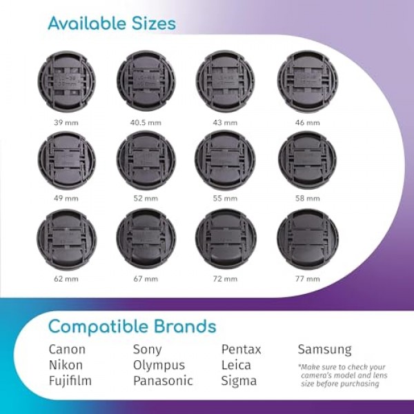 Canon, Nikon, Sony, Pentax 모든 DSLR 렌즈와 호환되는 55MM 스냅온 전면 렌즈 캡/커버