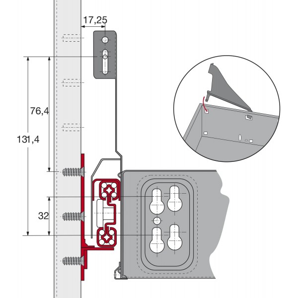 HETTICH 20571 Systema Top 2000 페시아 서포트(서포트), 스틸 알루미늄 이펙트, 실버