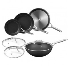 MSMK 7종 조리기구 세트(뚜껑 및 웍 포함), 보온성 손잡이, 부드러운 바닥이 고르게 가열됨, 타지 않고 붙지 않음, 인덕션, 긁힘 방지, 쉽게 세척됨, 식기세척기 사용 가