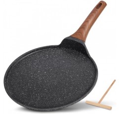 ESLITE LIFE 붙지 않는 크레이프 팬(스프레더 포함), 9.5인치 화강암 코팅 플랫 프라이팬 Tawa Dosa 토르티야 팬, 모든 쿡탑과 호환 가능(가스, 전기 및 인덕션), PFOA 없음, 검