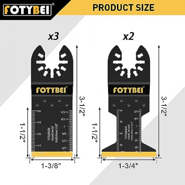 FOTYBEI 5PCS 티타늄 진동 멀티 도구 블레이드, 목재 금속 플라스틱 손톱 절단 용 진동 톱 블레이드, Dewalt Bosch Milwaukee Makita Rockwell에 적합