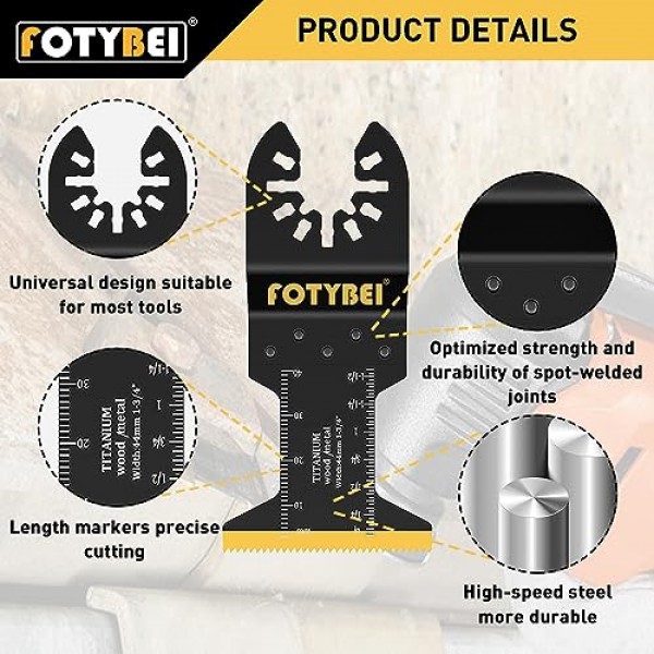 FOTYBEI 5PCS 티타늄 진동 멀티 도구 블레이드, 목재 금속 플라스틱 손톱 절단 용 진동 톱 블레이드, Dewalt Bosch Milwaukee Makita Rockwell에 적합