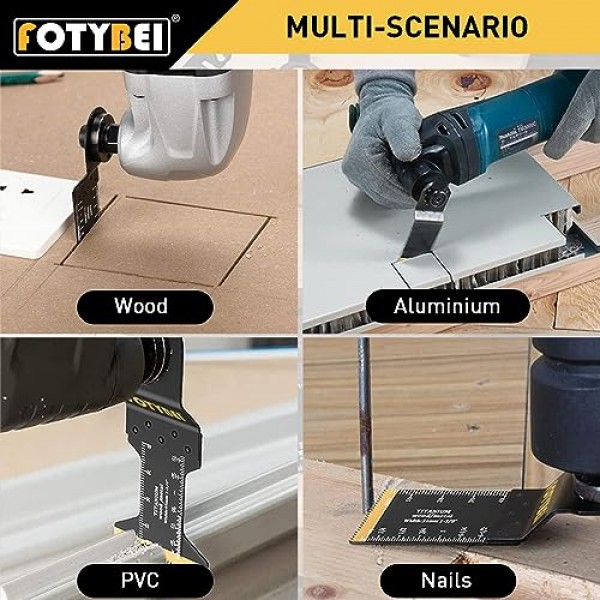 FOTYBEI 5PCS 티타늄 진동 멀티 도구 블레이드, 목재 금속 플라스틱 손톱 절단 용 진동 톱 블레이드, Dewalt Bosch Milwaukee Makita Rockwell에 적합