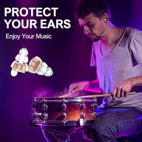 콘서트 음악가를 위한 고충실도 콘서트 귀마개, 소음 감소를 위한 귀마개, 음악 축제, DJ, 나이트클럽, 드러머를 위한 24db 고급 필터 기술 귀 보호 - 2쌍(로즈 핑크)