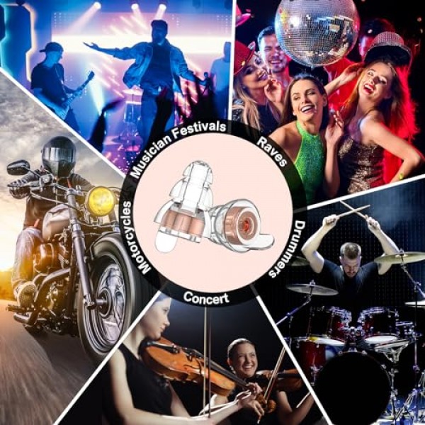 콘서트 음악가를 위한 고충실도 콘서트 귀마개, 소음 감소를 위한 귀마개, 음악 축제, DJ, 나이트클럽, 드러머를 위한 24db 고급 필터 기술 귀 보호 - 2쌍(로즈 핑크)