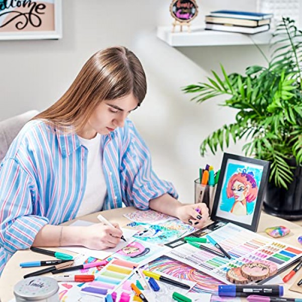 ARTEZA 컬러 영구 마커, 파인 팁 페인트 펜 24개 세트, 23가지 밝고 네온 색상, 방수 암석 페인팅, 유리, 목재용 미술 및 공예