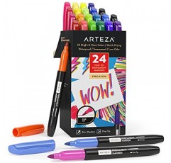 ARTEZA 컬러 영구 마커, 파인 팁 페인트 펜 24개 세트, 23가지 밝고 네온 색상, 방수 암석 페인팅, 유리, 목재용 미술 및 공예