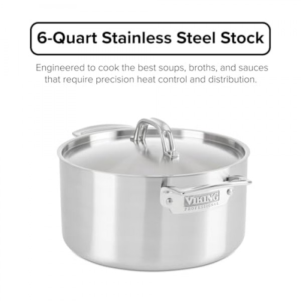 Viking Professional 5겹 스테인리스 스틸 냄비(뚜껑 포함), 6쿼트, 실버