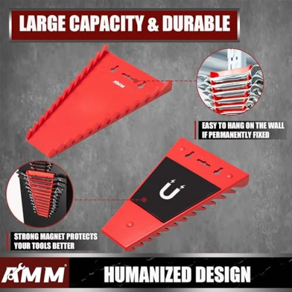 4팩 자석 렌치 정리함, 도구 상자 서랍장 및 벽걸이용 48슬롯 자석 렌치 홀더, SAE(1/4 - 1-1/16) 및 미터법(6mm-24mm)