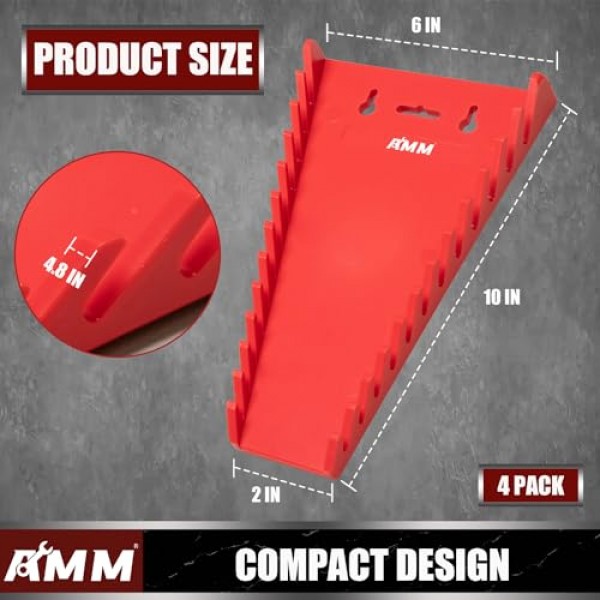 4팩 자석 렌치 정리함, 도구 상자 서랍장 및 벽걸이용 48슬롯 자석 렌치 홀더, SAE(1/4 - 1-1/16) 및 미터법(6mm-24mm)