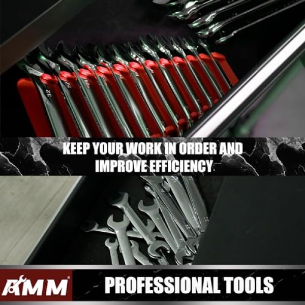 4팩 자석 렌치 정리함, 도구 상자 서랍장 및 벽걸이용 48슬롯 자석 렌치 홀더, SAE(1/4 - 1-1/16) 및 미터법(6mm-24mm)