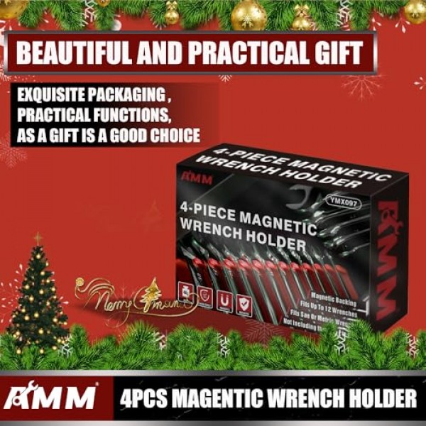 4팩 자석 렌치 정리함, 도구 상자 서랍장 및 벽걸이용 48슬롯 자석 렌치 홀더, SAE(1/4 - 1-1/16) 및 미터법(6mm-24mm)