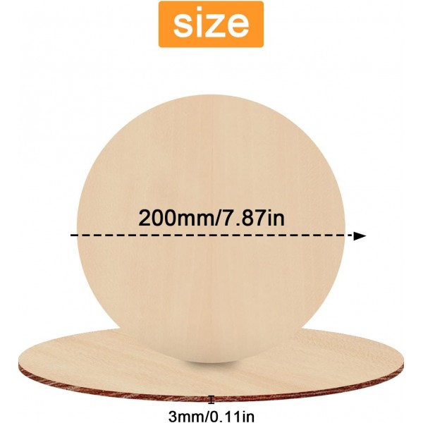 Ksvaye 12 Pcs 라운드 나무 디스크 공예에 대 한 20cm 직경 나무 접시 천연 나무 디스크 처리되지 않은 3mm 두꺼운 합판 합판 보드 발사 나무 나무 디스크 장식 공예 그림