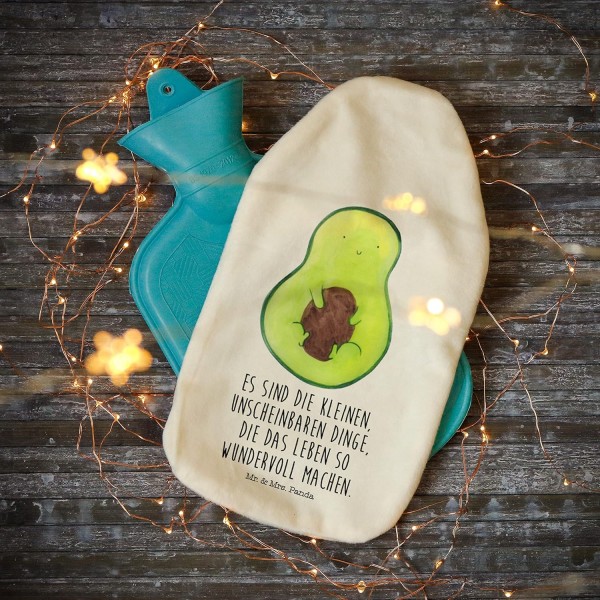 Mr. & Mrs. Panda 씨있는 아보카도 뜨거운 물병 - 선물, 씨앗 베개, 아보카도 씨, 열 베개, 뜨거운 물병 덮개, 건강, 아보카도, 스마일, 흰색 폴리 에스테르