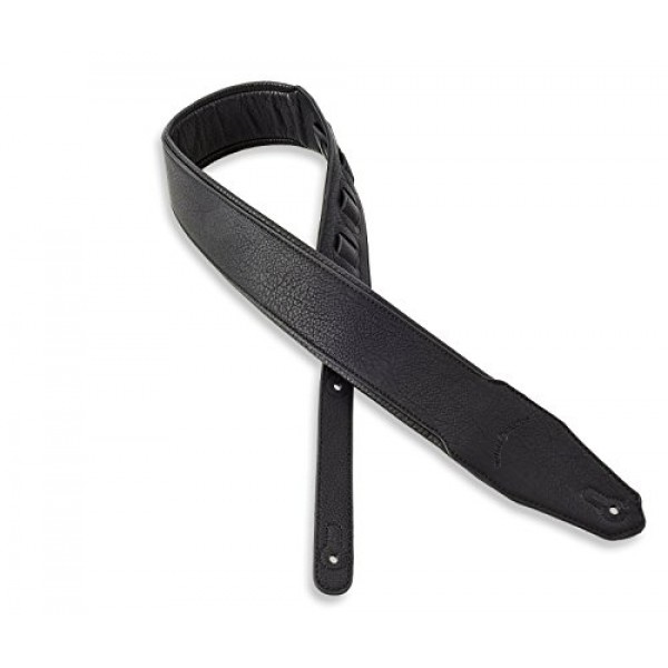 Walker & Williams G-15 어쿠스틱, 일렉트릭 및 베이스 기타용 두꺼운 패딩이 있는 블랙 가죽 천연 질감 기타 스트랩