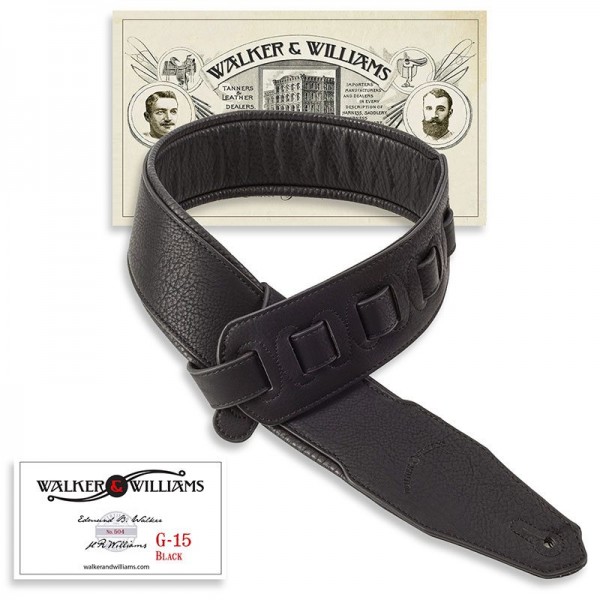 Walker & Williams G-15 어쿠스틱, 일렉트릭 및 베이스 기타용 두꺼운 패딩이 있는 블랙 가죽 천연 질감 기타 스트랩