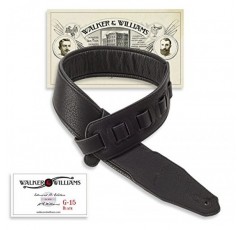 Walker & Williams G-15 어쿠스틱, 일렉트릭 및 베이스 기타용 두꺼운 패딩이 있는 블랙 가죽 천연 질감 기타 스트랩