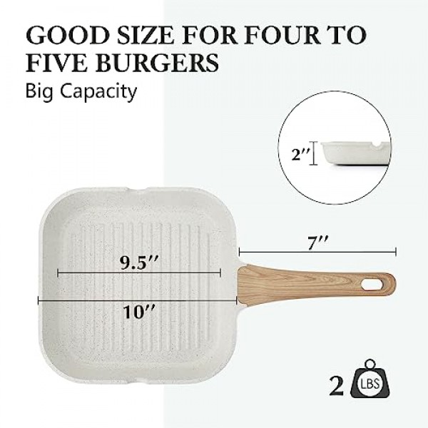 SENSARTE 스토브 상단용 붙지 않는 세라믹 그릴 팬, 쏟아지는 주둥이가 있는 다용도 사각형 그릴 팬, 모든 스토브(가스, 전기, 인덕션)용 내구성 있는 그릴 프라이팬 무독