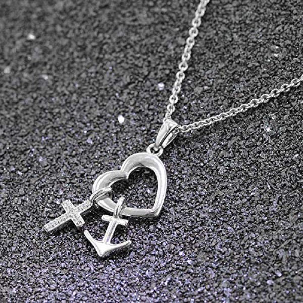 Trendor 믿음 사랑 희망 펜던트 목걸이 925 실버 여성을 위한 세련된 실버 주얼리, 이 목걸이는 훌륭한 선물 아이디어입니다 39434, 큐빅 지르코니아