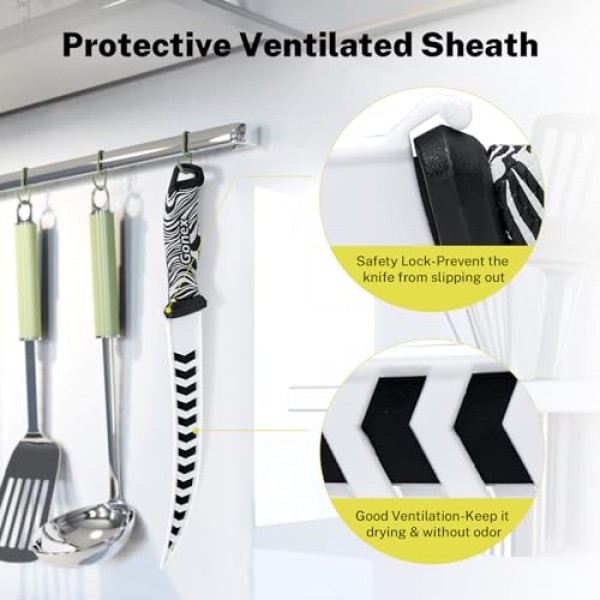 Gonex 생선 필렛 칼 낚시 본딩 나이프, 고기 절단용 낚시 장비 도구 세트, G4116 독일 스테인레스 스틸 블레이드, 미끄럼 방지 손잡이, 보호 덮개 및 2단 샤프너, 9인치