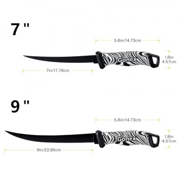 Gonex 생선 필렛 칼 낚시 본딩 나이프, 고기 절단용 낚시 장비 도구 세트, G4116 독일 스테인레스 스틸 블레이드, 미끄럼 방지 손잡이, 보호 덮개 및 2단 샤프너, 9인치