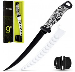 Gonex 생선 필렛 칼 낚시 본딩 나이프, 고기 절단용 낚시 장비 도구 세트, G4116 독일 스테인레스 스틸 블레이드, 미끄럼 방지 손잡이, 보호 덮개 및 2단 샤프너, 9인치