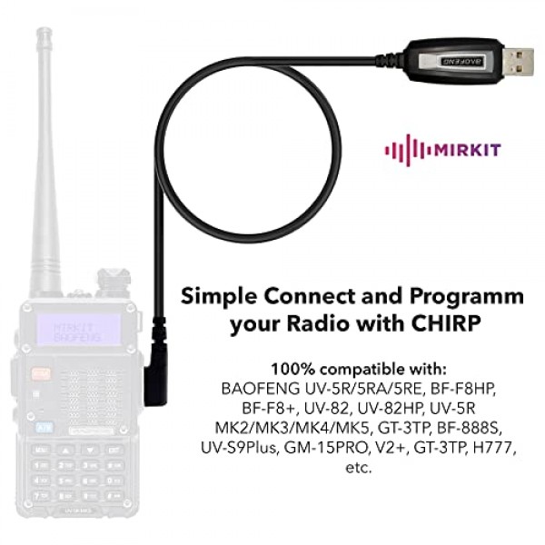 양방향 햄 휴대용 라디오용 UV-5R 및 UV-82용 MIRKIT Baofeng 프로그래밍 케이블: UV-5R,5RA,5R Plus,5Re,BF F8HP, BF-888S, UV82HP, 5RX3 및 끈