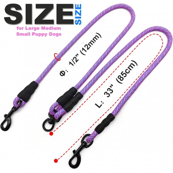 Mycicy Double Dog Leashes Coupling, for Two Dogs, Tangle-free, 360° Swivel, Dual Strong Leashes, for Large, Medium and Small Puppy Dogs (1/2