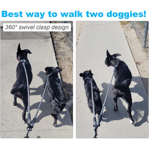 Mycicy Double Dog Leashes Coupling, for Two Dogs, Tangle-free, 360° Swivel, Dual Strong Leashes, for Large, Medium and Small Puppy Dogs (1/2