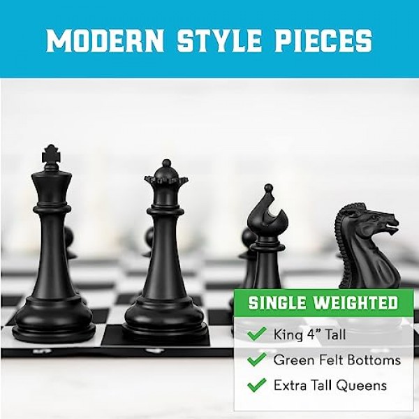 역대 최고의 체스 세트 토너먼트 체스 세트, 1X 단일 가중치 Staunton 조각, 20인치 x 20인치 접이식 실리콘 보드, 단일 헤비급 에디션