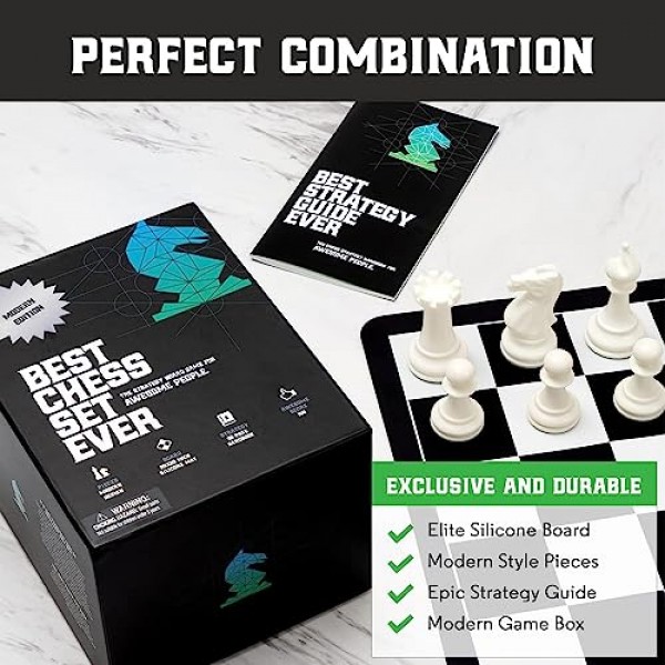 역대 최고의 체스 세트 토너먼트 체스 세트, 1X 단일 가중치 Staunton 조각, 20인치 x 20인치 접이식 실리콘 보드, 단일 헤비급 에디션