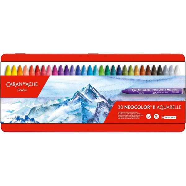 크리에이티브 아트 재료 Caran D'Ache NeoColor II 수용성 왁스 파스텔 세트, 멀티 컬러, 30개 팩 멀티 컬러 1개