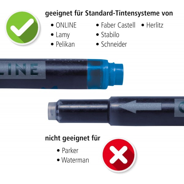 LAMY vista 만년필 012 - 펜촉 강도 M & ONLINE, 17026, 20x AA8 호환 라미 카트리지 블루, 범용 잉크 카트리지, 교체용 카트리지, 지울 수 있는, 세척 가능, 또한 잉크 카트리지 롤