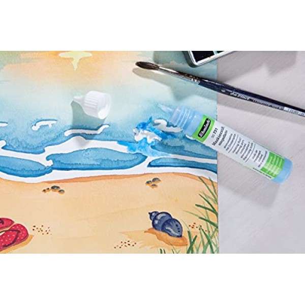 Schmincke - 컬러 마스킹 펜, 25 ml, 50 731 005, 도징 펜, 수채화 용지의 불투명한 영역을 위한 파란색 마스킹 액체, 암모니아 없음