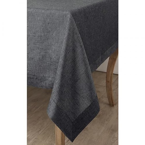 Solino 홈 리넨 식탁보 60 x 108인치 – 100% 순수 유럽 아마 리넨 차콜 그레이 식탁보 – 기계 세탁이 가능한 실내외용 직사각형 식탁보 – Athena