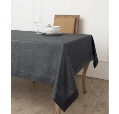 Solino 홈 리넨 식탁보 60 x 108인치 – 100% 순수 유럽 아마 리넨 차콜 그레이 식탁보 – 기계 세탁이 가능한 실내외용 직사각형 식탁보 – Athena