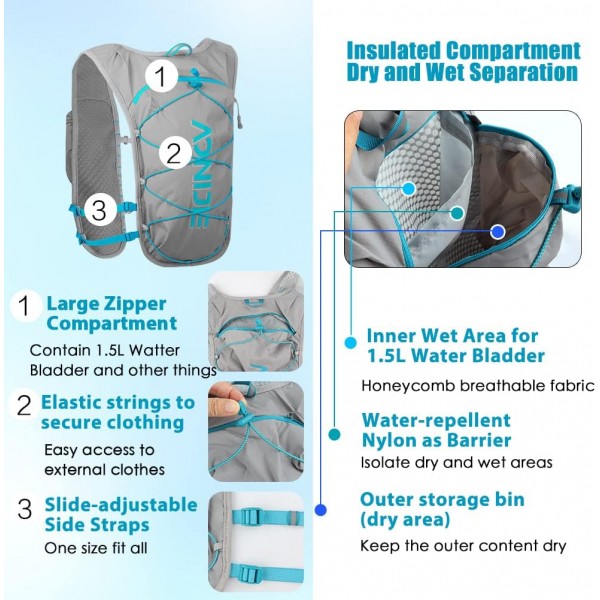 하이드레이션 팩, Geila Running 하이드레이션 조끼, 마라톤 트레일 러닝 백팩, 통기성 백팩, 아웃도어 스포츠 마라토너 러닝 조끼, 라이트 워터 백팩, 블랙
