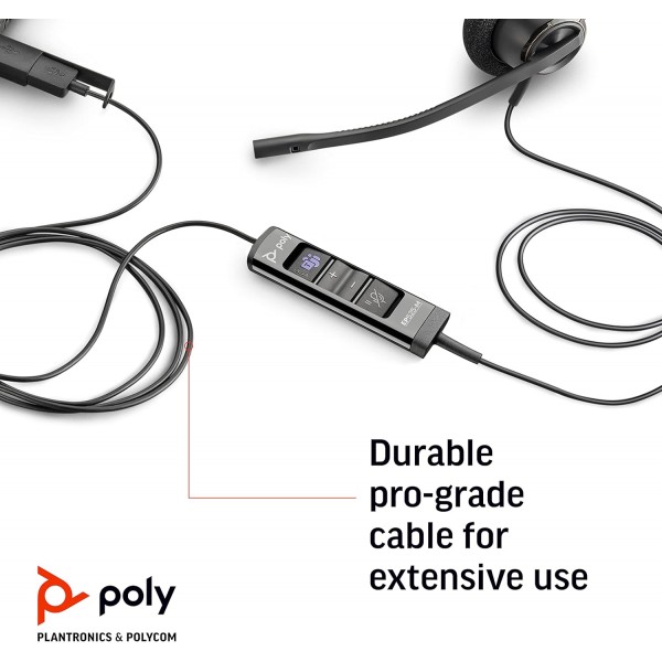 Poly - USB-A 및 USB-C가 포함된 EncorePro 525-M USB 헤드셋(Plantronics) - 청력 보호 장치 - 통화 보류 및 응답 버튼 - 팀에 최적화됨 - Binaural Stereo Standard Teams 인증