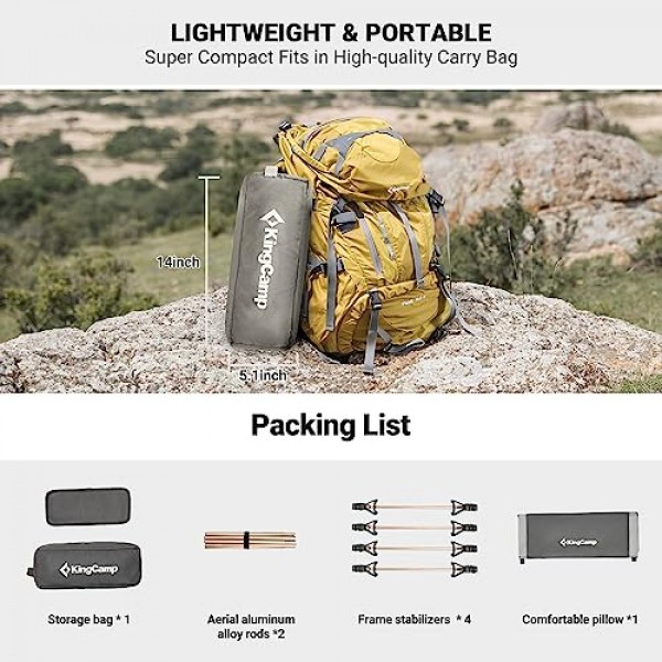 KingCamp 캠핑 침대, 성인용 접이식 휴대용 헤비 듀티 초경량 침대 캠핑 텐트 하이킹 배낭 등산 여행 실내 야외 실내 베이스 캠프 베개 포함, 지원 265파운드