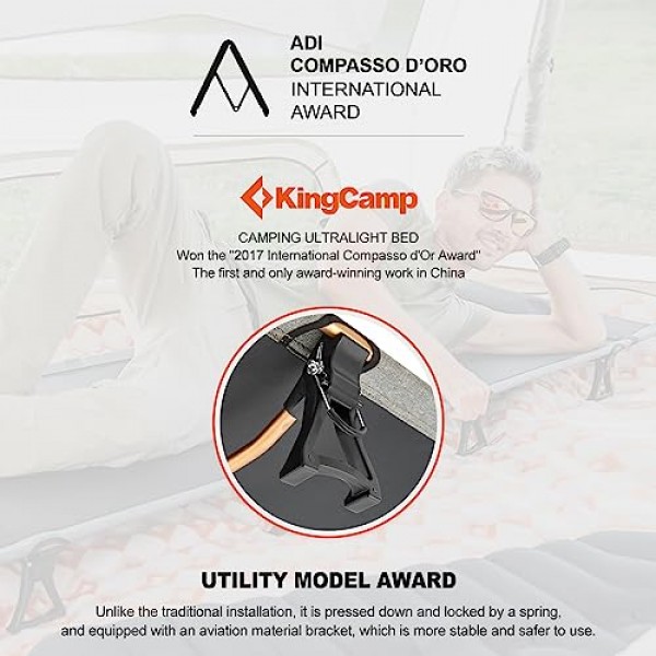 KingCamp 캠핑 침대, 성인용 접이식 휴대용 헤비 듀티 초경량 침대 캠핑 텐트 하이킹 배낭 등산 여행 실내 야외 실내 베이스 캠프 베개 포함, 지원 265파운드