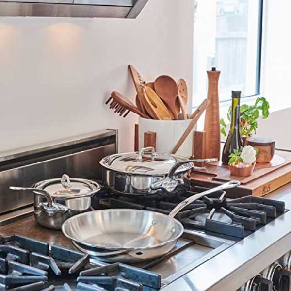 Mauviel M'Cook 5겹 광택 스테인리스 스틸 5피스 조리기구 세트, 주조 스테인리스 스틸 손잡이 포함, 프랑스산