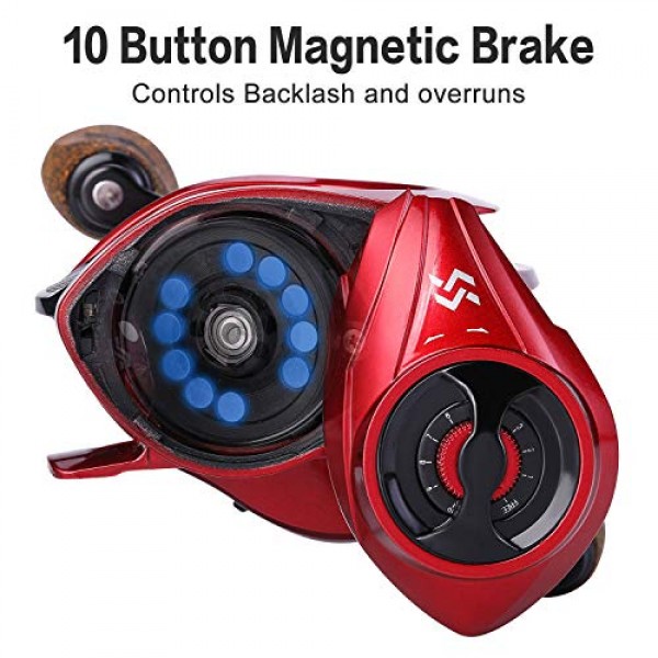 Sougayilang 베이트캐스팅 릴, 자기 제동 시스템을 갖춘 8:1 기어비 낚시 릴 캐스팅 릴, 9 + 1 볼 베어링 매우 부드러운 부식 방지 베이트캐스터 릴