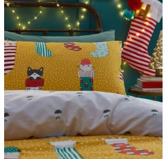 크리스마스 키즈 Meowy 크리스마스 이불 커버 세트, 옐로우, 토들러