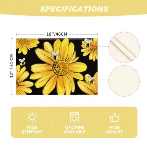 Artoid 모드 해바라기 여름 식탁용 플레이스 매트, 12 x 18 인치 봄 계절 휴일 장식 소박한 빈티지 세탁 가능 테이블 매트 4개 세트