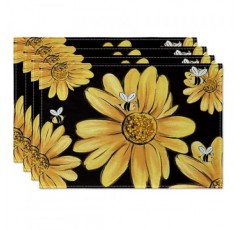 Artoid 모드 해바라기 여름 식탁용 플레이스 매트, 12 x 18 인치 봄 계절 휴일 장식 소박한 빈티지 세탁 가능 테이블 매트 4개 세트