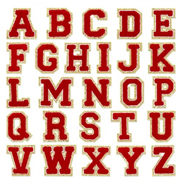26pcs 셔닐 실 레드 영어 문자 A-Z, 알파벳 글리터 패치 스웨터 의류, 모자, 가방, DIY 액세서리 (빨간색, A-Z) 용 수 놓은 바느질/철제 패치 아플리케