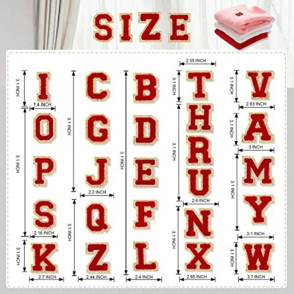26pcs 셔닐 실 레드 영어 문자 A-Z, 알파벳 글리터 패치 스웨터 의류, 모자, 가방, DIY 액세서리 (빨간색, A-Z) 용 수 놓은 바느질/철제 패치 아플리케