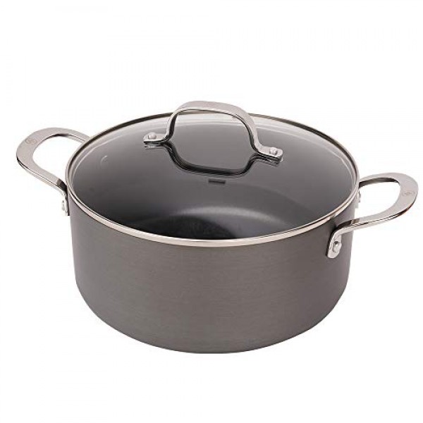 Swiss Diamond Hard Anodized Induction Compatible Stockpot/Dutch Oven with Lid - 식기 세척기 및 오븐 사용 가능, 5쿼트 논스틱 팬: 가정 및 주방